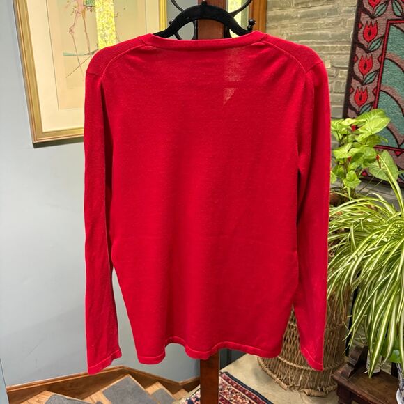 y2K Tommy Hilfiger Women's 100% Cotton Lightweight Red Sweater Tiny Logo Size L - Picture 5 of 7